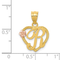 14k Two-Tone Heart Letter R  Initial Pendant-D898R