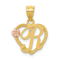 14k Two-Tone Heart Letter R  Initial Pendant-D898R