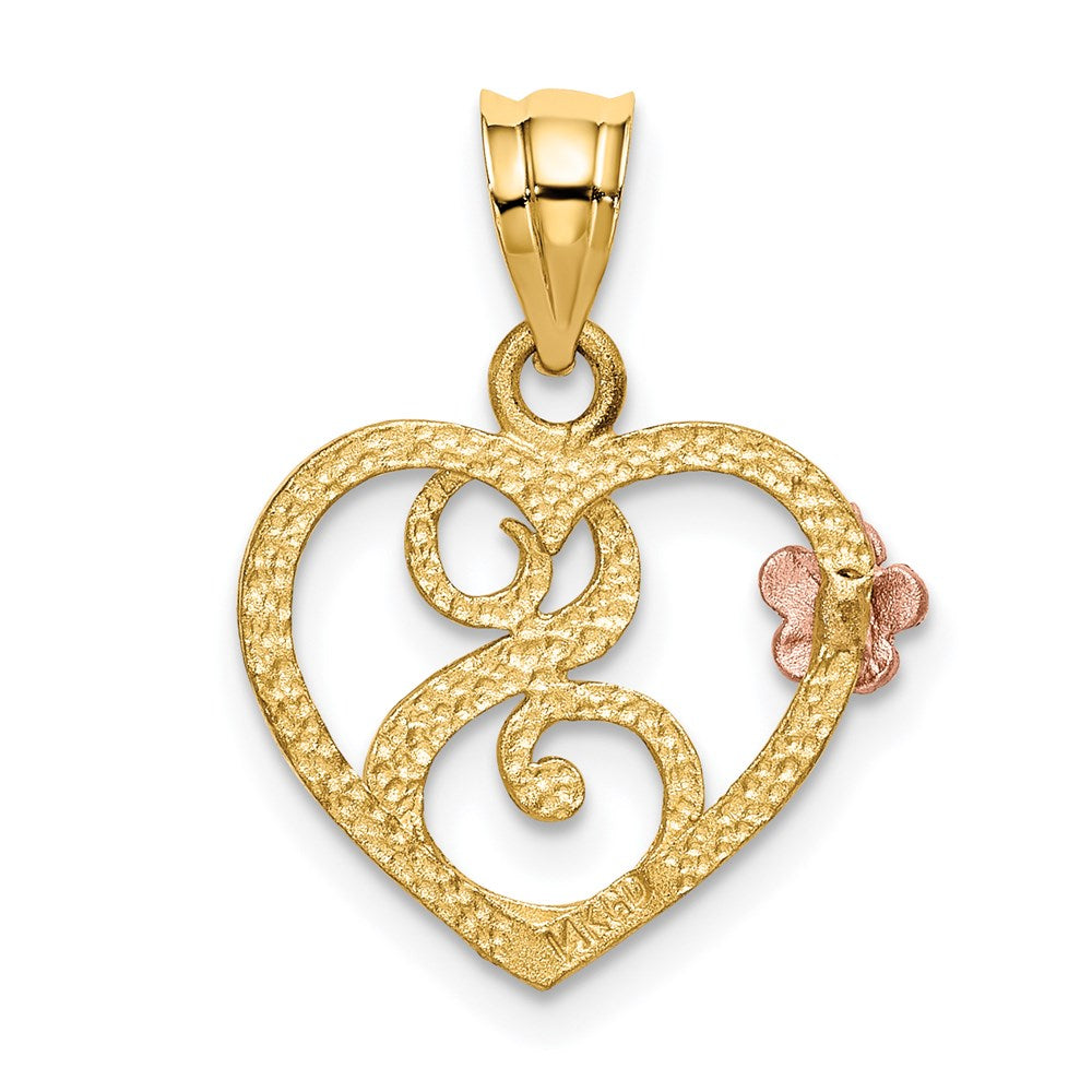 14k Two-Tone Heart Letter S  Initial Pendant-D898S