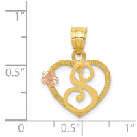 14k Two-Tone Heart Letter S  Initial Pendant-D898S