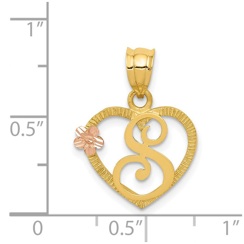 14k Two-Tone Heart Letter S  Initial Pendant-D898S