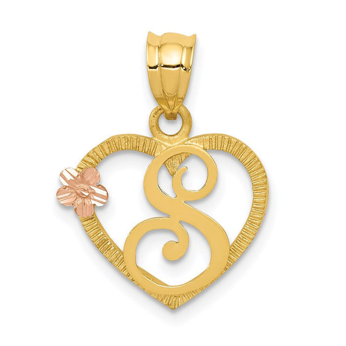 14k Two-Tone Heart Letter S  Initial Pendant-D898S