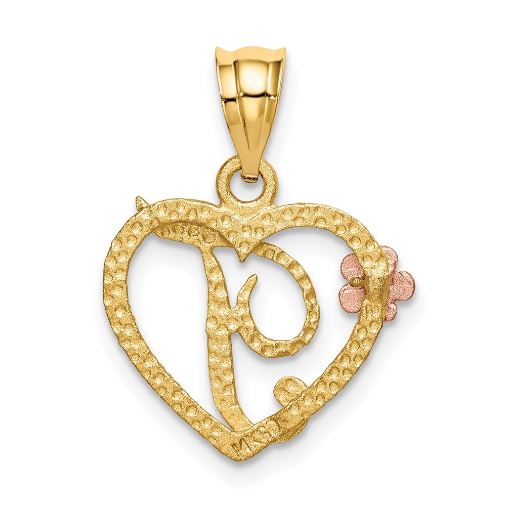 14k Two-Tone Heart Letter T  Initial Pendant-D898T