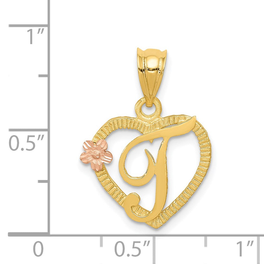 14k Two-Tone Heart Letter T  Initial Pendant-D898T