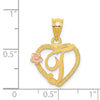 14k Two-Tone Heart Letter T  Initial Pendant-D898T