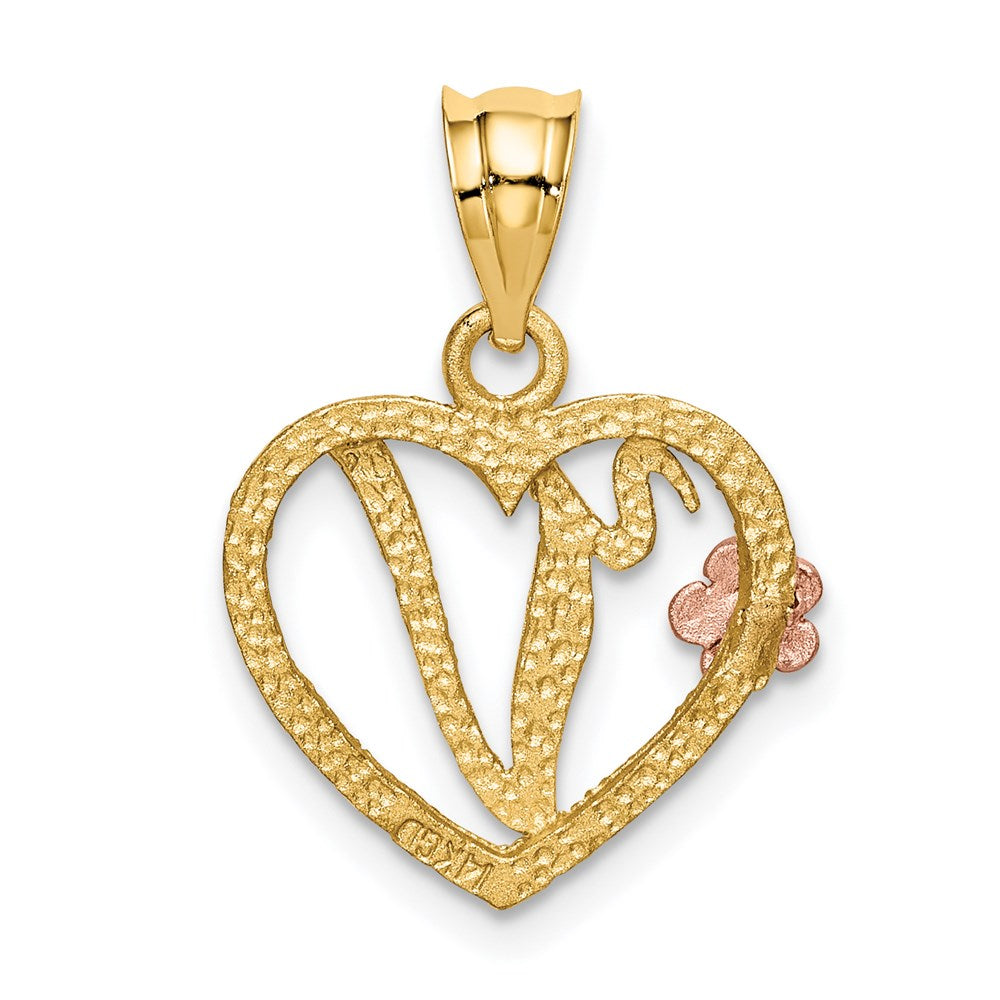 14k Two-Tone Heart Letter V  Initial Pendant-D898V