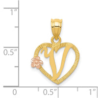 14k Two-Tone Heart Letter V  Initial Pendant-D898V