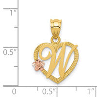 14k Two-Tone Heart Letter W  Initial Pendant-D898W