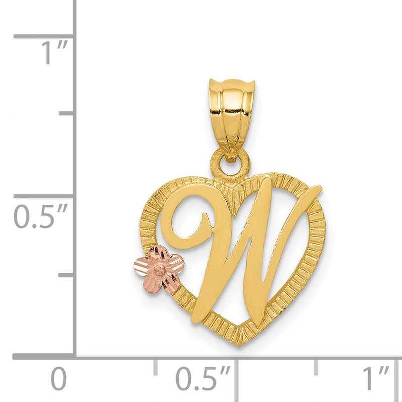 14k Two-Tone Heart Letter W  Initial Pendant-D898W