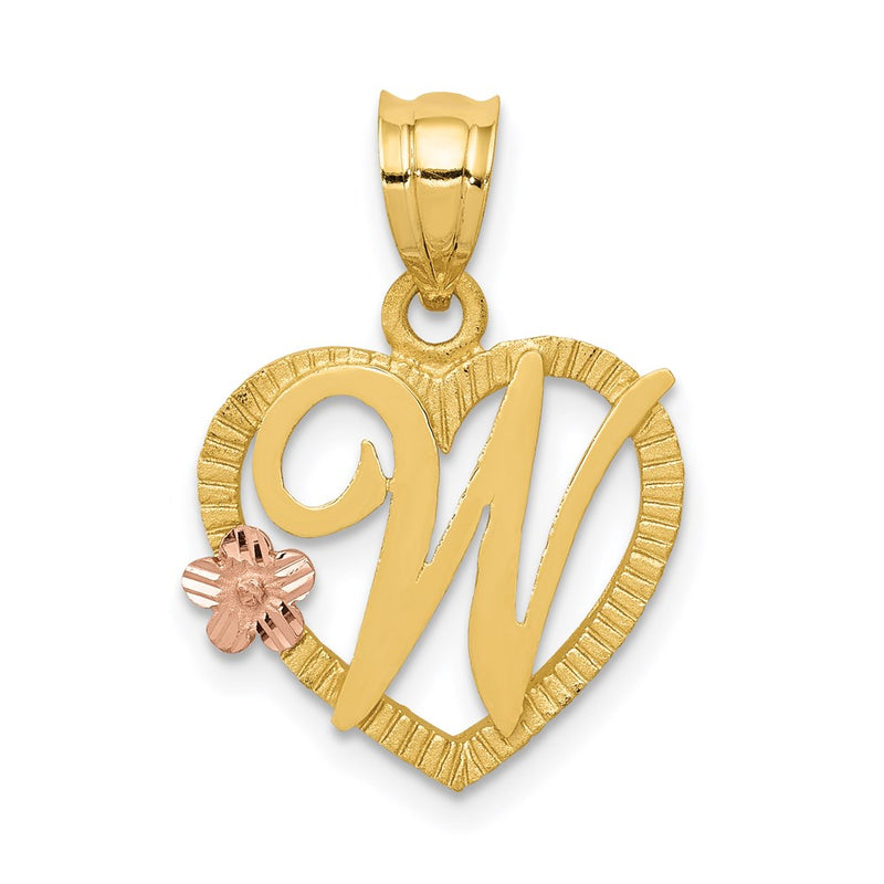 14k Two-Tone Heart Letter W  Initial Pendant-D898W