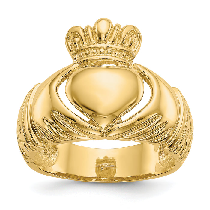 14k Polished Domed Claddagh Ring-D983