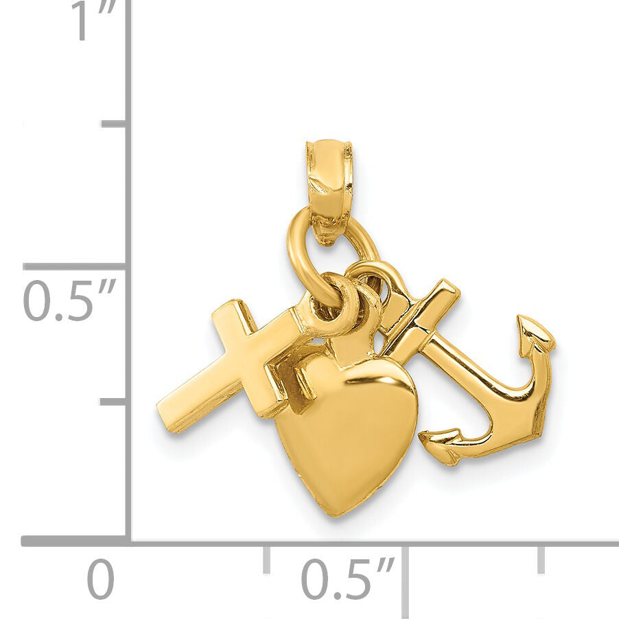 14K 3D Faith, Hope and Charity Charm-D988