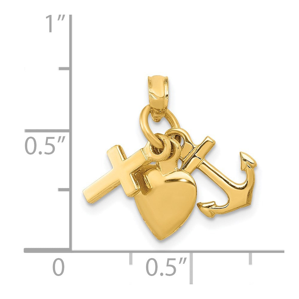14K 3D Faith, Hope and Charity Charm-D988