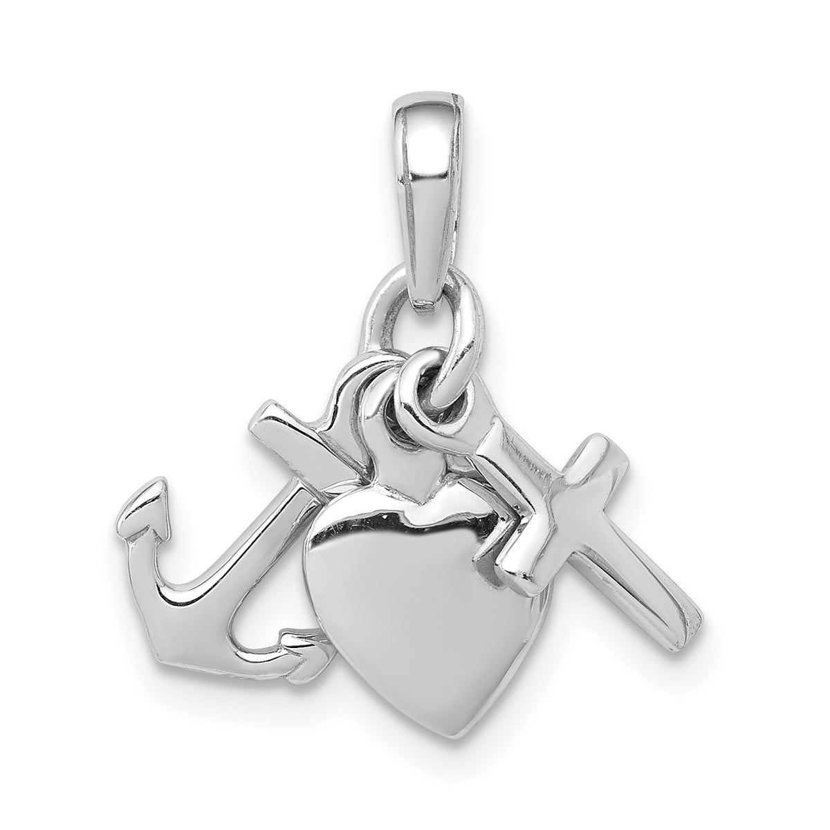 14K White Gold 3D Faith, Hope and Charity Charm-D988W