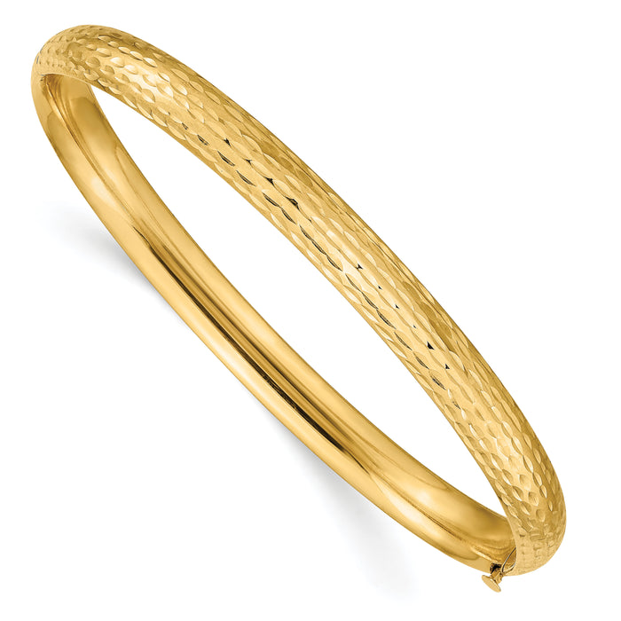 14k 4/16 Diamond-cut Fancy Hinged Bangle Bracelet-DB103