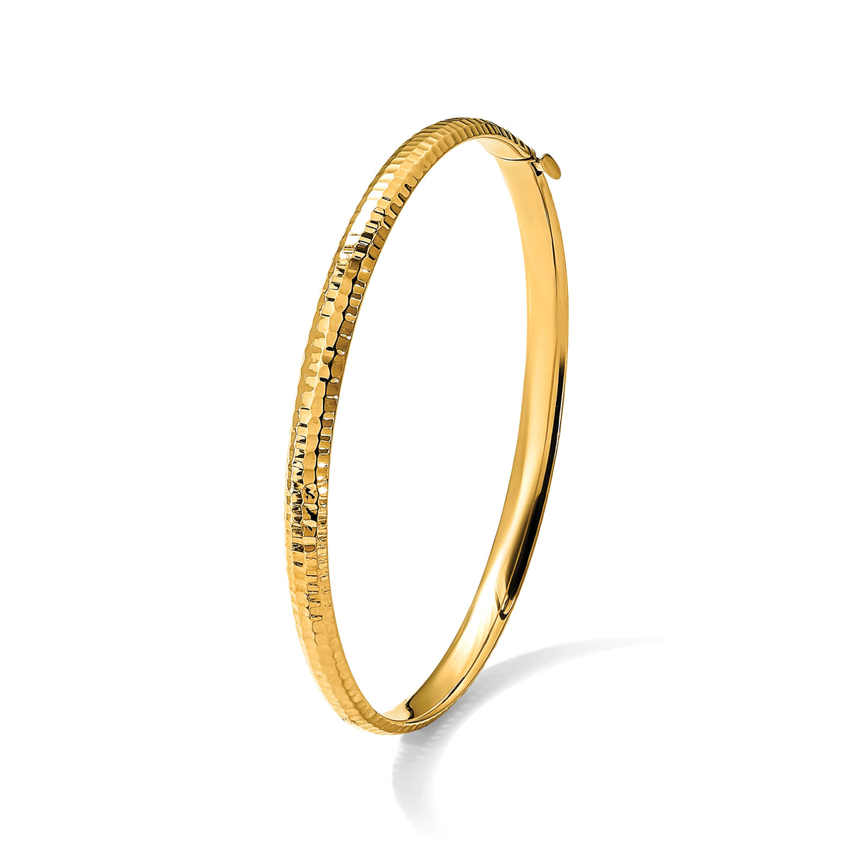 14k 3/16 Fancy Hammered Hinged Bangle Bracelet-DB106
