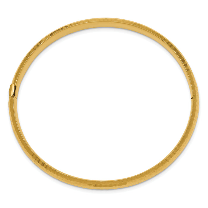 14k 4/16 Hammered Fancy Hinged Bangle Bracelet-DB107
