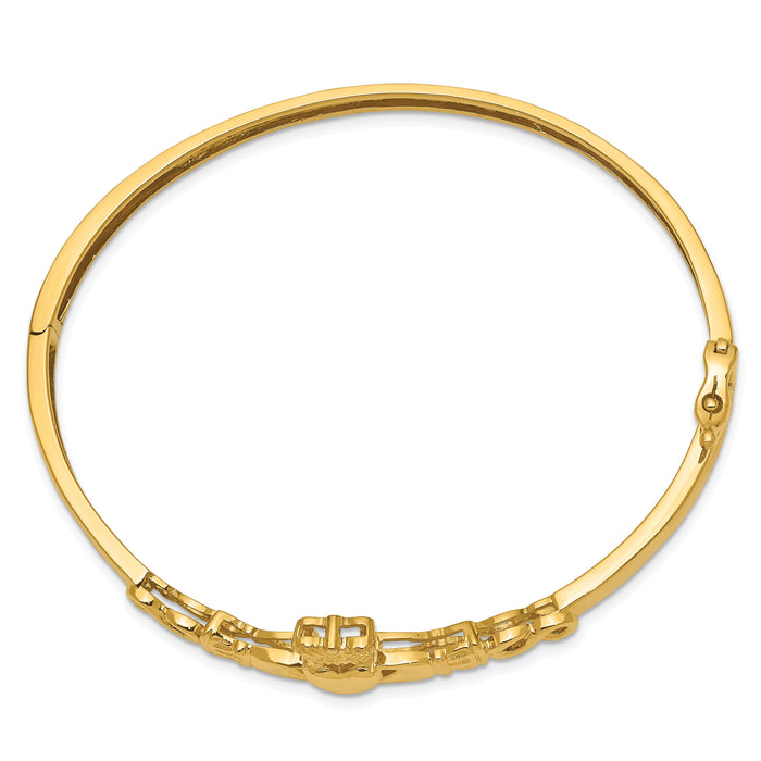 14k 4mm Diamond-cut Claddagh Hinged Bangle Bracelet-DB249