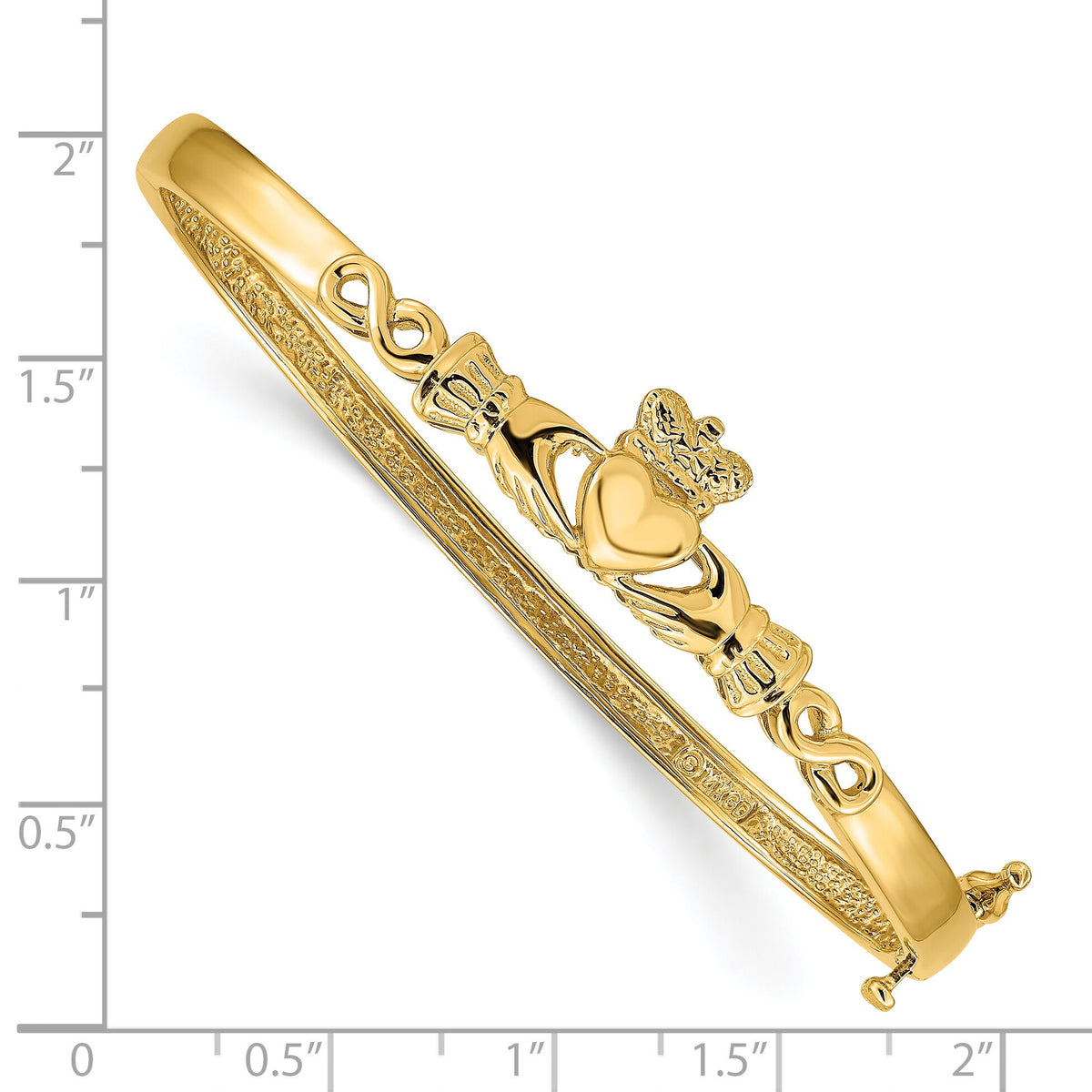 14k 4mm Diamond-cut Claddagh Hinged Bangle Bracelet-DB249