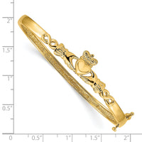14k 4mm Diamond-cut Claddagh Hinged Bangle Bracelet-DB249