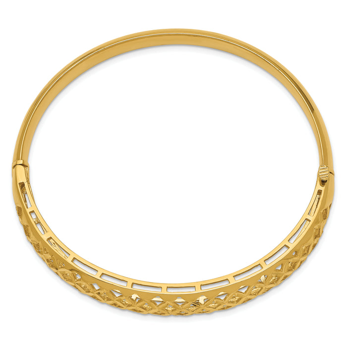 14k 6.25-12.5mm Graduated Fancy Weave Hinged Bangle Bracelet-DB256