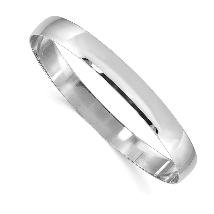 14k White Gold 8mm Solid Polished Half-Round Slip-On Bangle-DB313