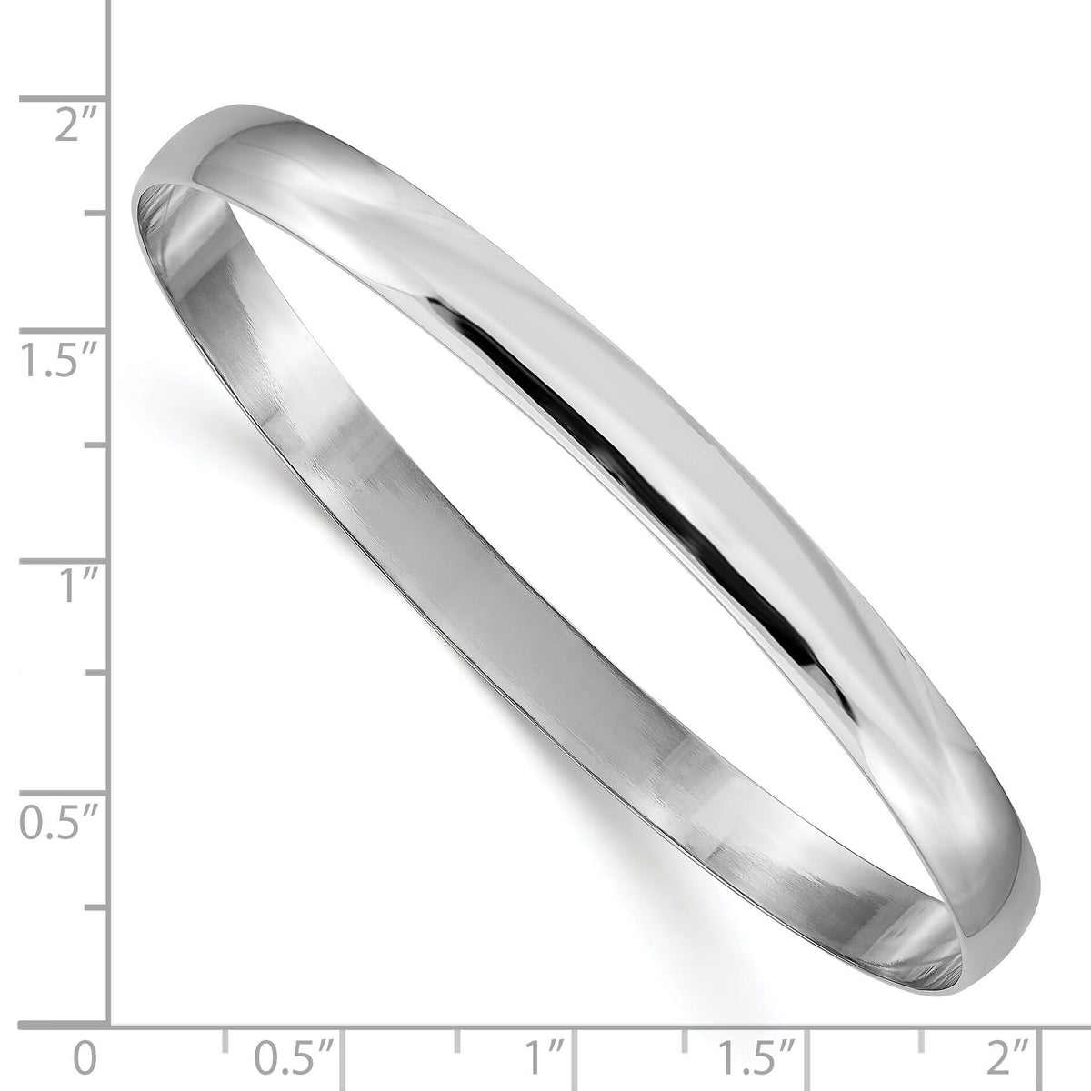 14k White Gold 6mm Solid Polished Half-Round Slip-On Bangle-DB314