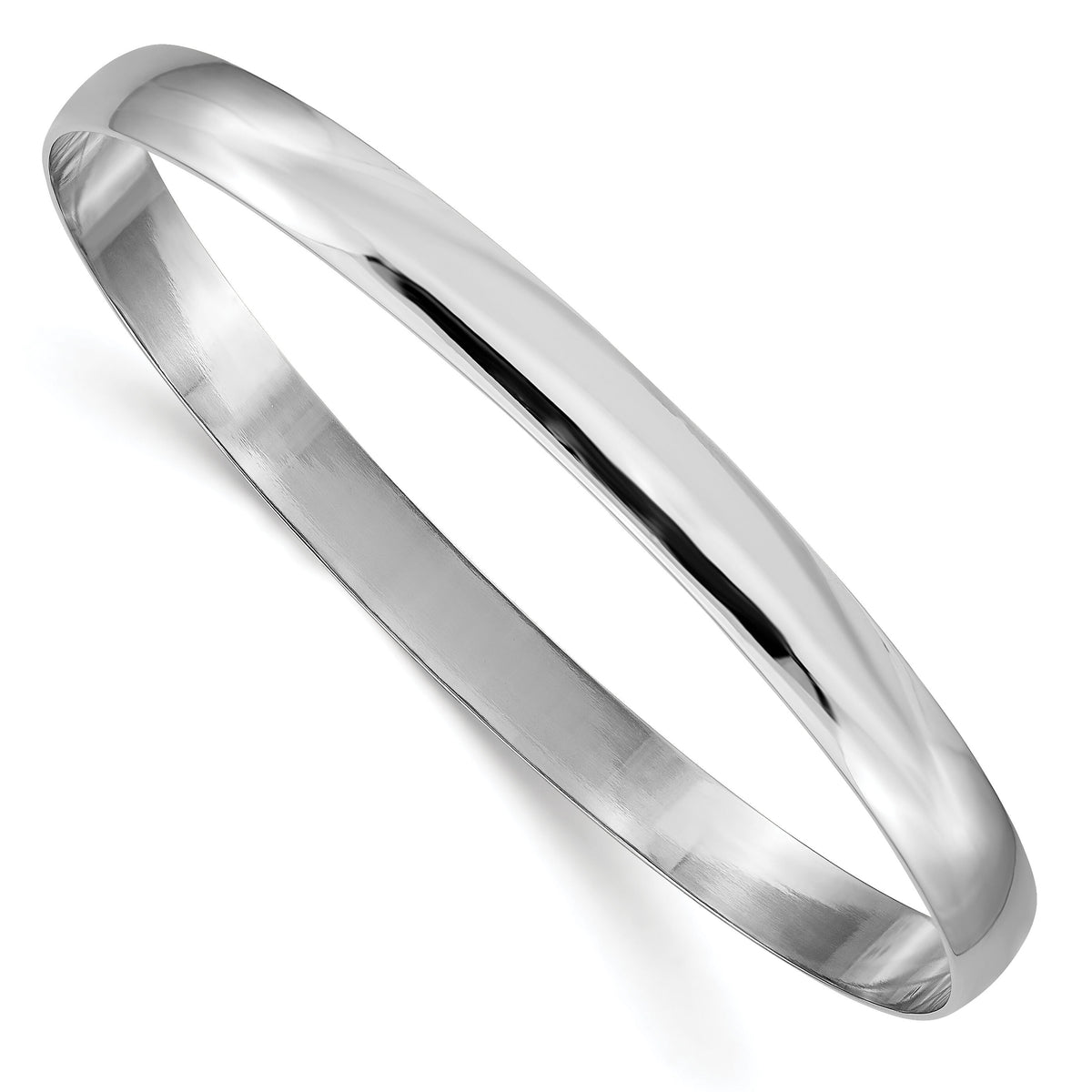 14k White Gold 6mm Solid Polished Half-Round Slip-On Bangle-DB314