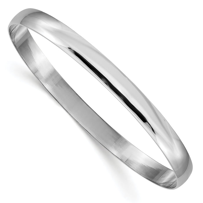 14k White Gold 6mm Solid Polished Half-Round Slip-On Bangle-DB314