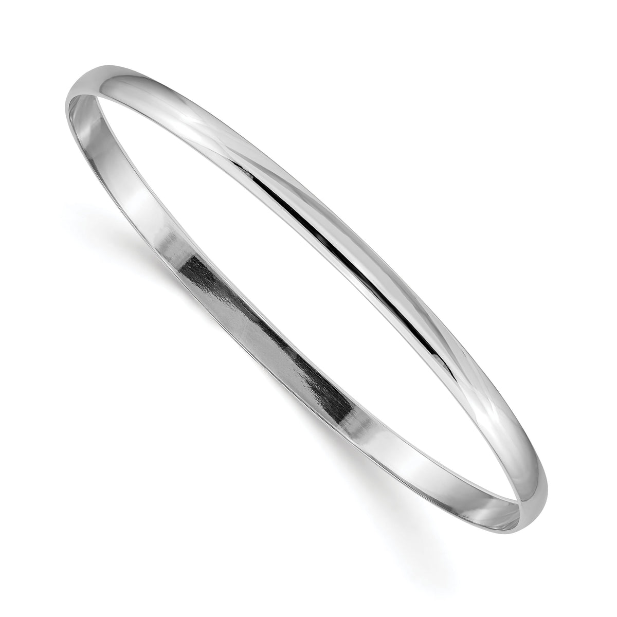 14k White Gold 4mm Solid Polished Half-Round Slip-On Bangle-DB315