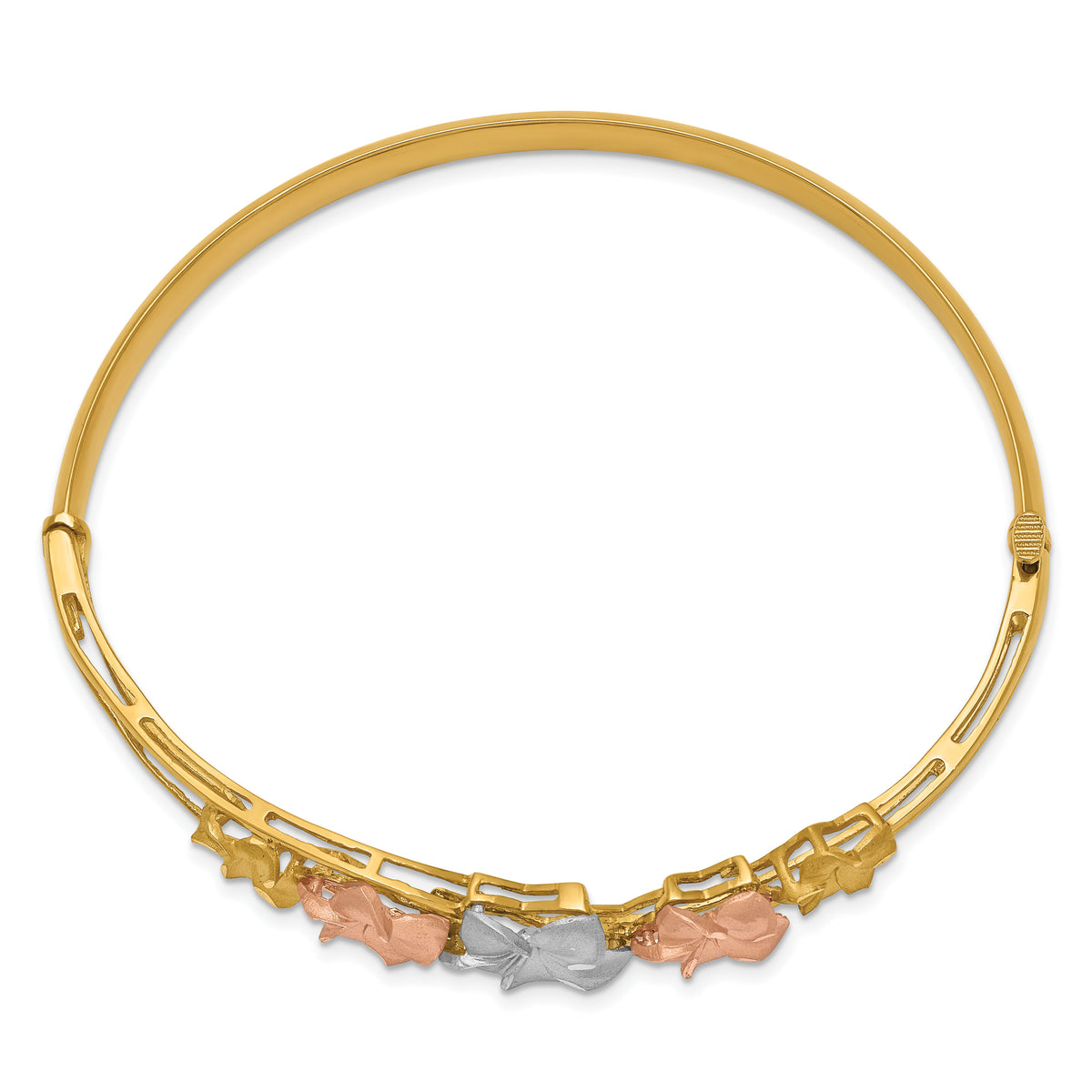 14k Tri-color Plumeria Hinged Bangle-DB448