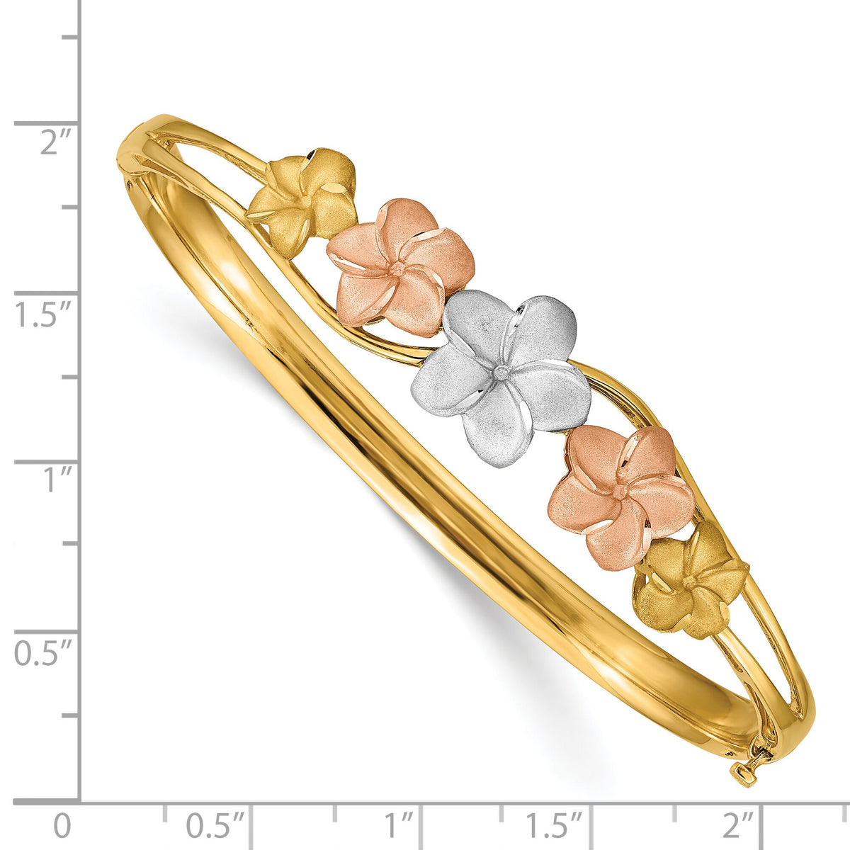 14k Tri-color Plumeria Hinged Bangle-DB448