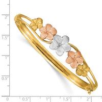 14k Tri-color Plumeria Hinged Bangle-DB448