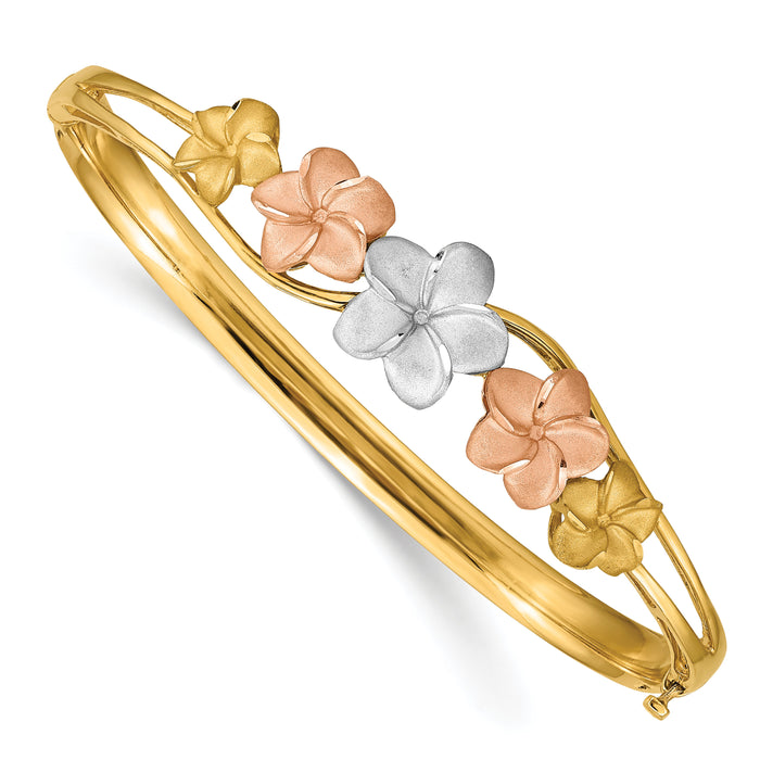 14k Tri-color Plumeria Hinged Bangle-DB448