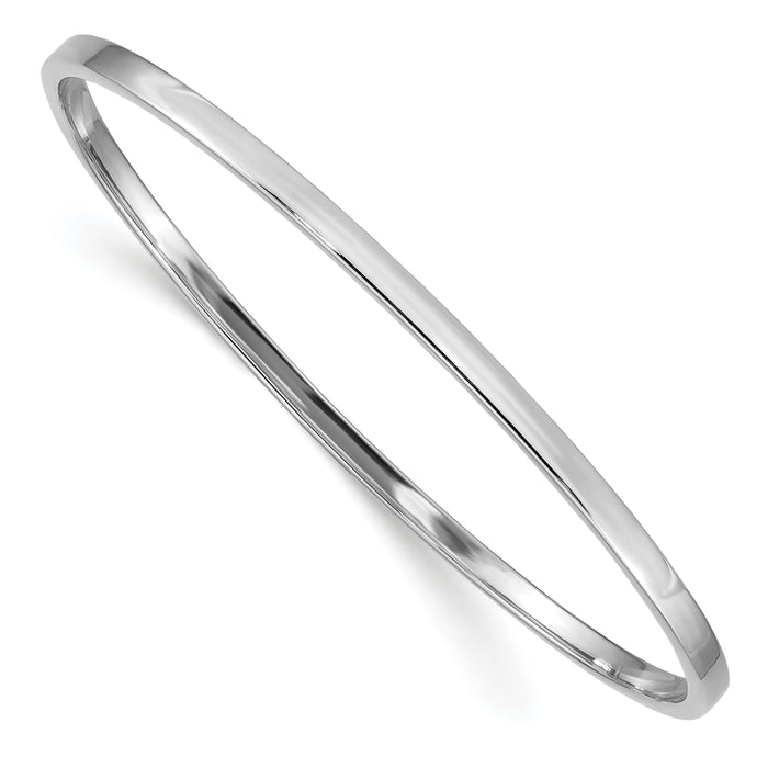 14k White Gold 3mm Polished Square Tube Slip-on Bangle-DB473