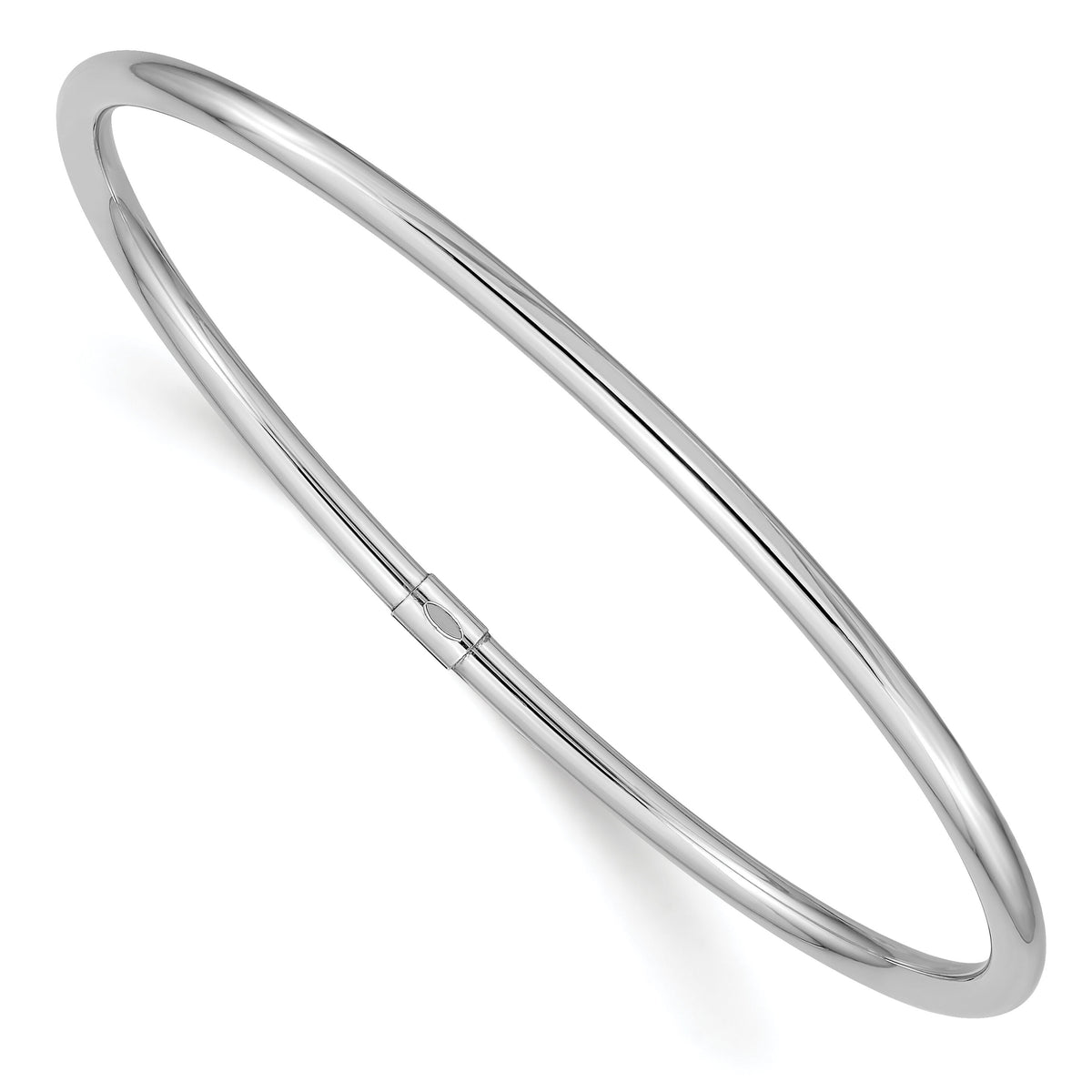 14k White Gold 3mm Polished Round Tube Slip-on Bangle-DB475