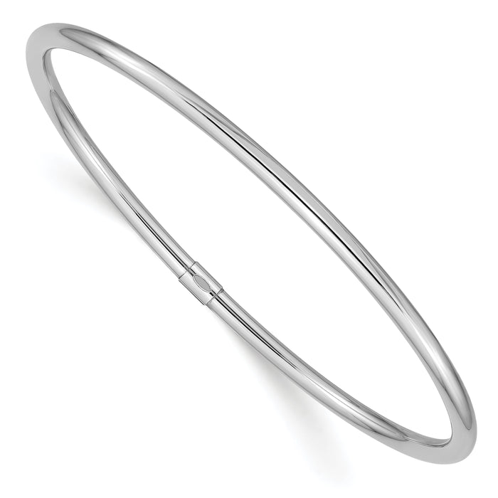 14k White Gold 3mm Polished Round Tube Slip-on Bangle-DB475