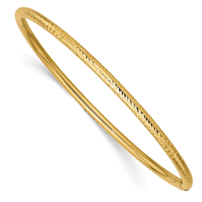 14k 3mm Diamond-cut Tube Slip-on Bangle-DB476