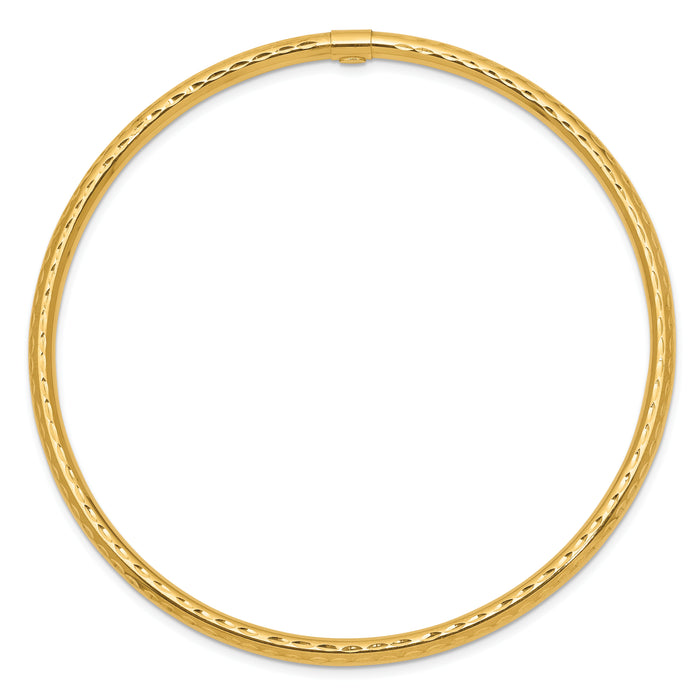 14k 3mm Diamond-cut Tube Slip-on Bangle-DB477