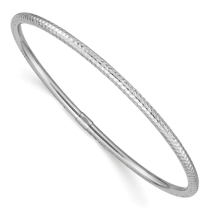 14k White Gold 3mm Diamond-cut Slip-on Bangle-DB478