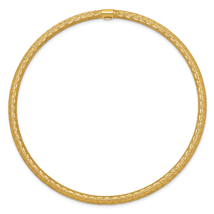 14k 3mm Satin Finish Diamond-cut Tube Slip-on Bangle-DB484