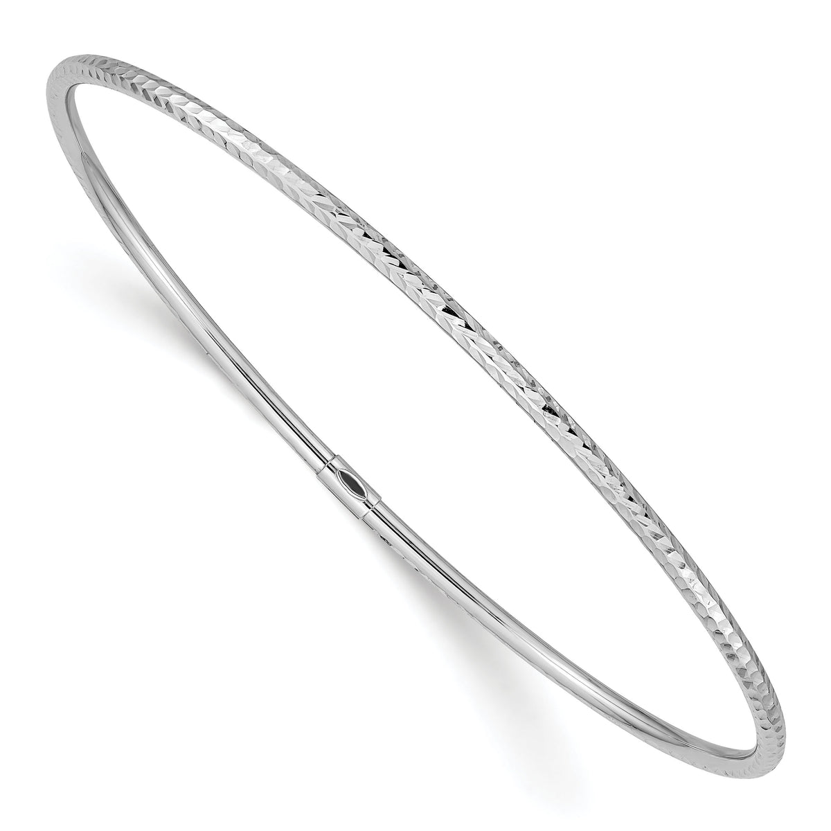 14k White Gold 2mm Diamond-cut Slip-on Bangle-DB485