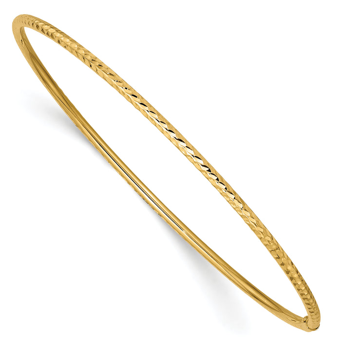 14k 2mm Diamond-cut Tube Slip-on Bangle-DB486