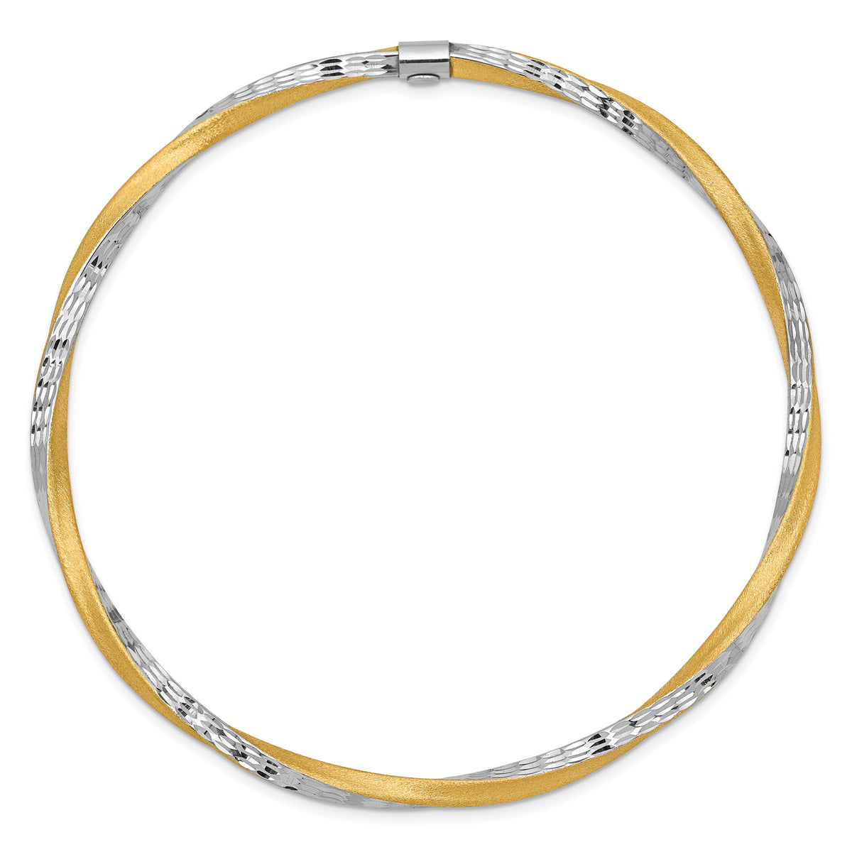 14k and White Rhodium 3mm Satin Diamond-cut Twist Slip-on Bangle-DB493