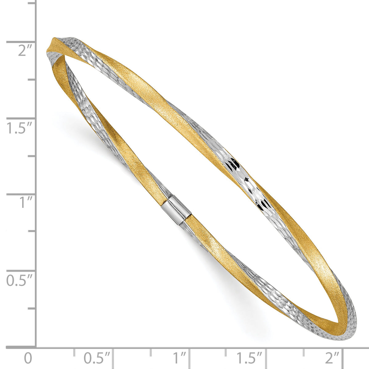 14k and White Rhodium 3mm Satin Diamond-cut Twist Slip-on Bangle-DB493