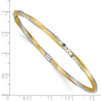 14k and White Rhodium 3mm Satin Diamond-cut Twist Slip-on Bangle-DB493