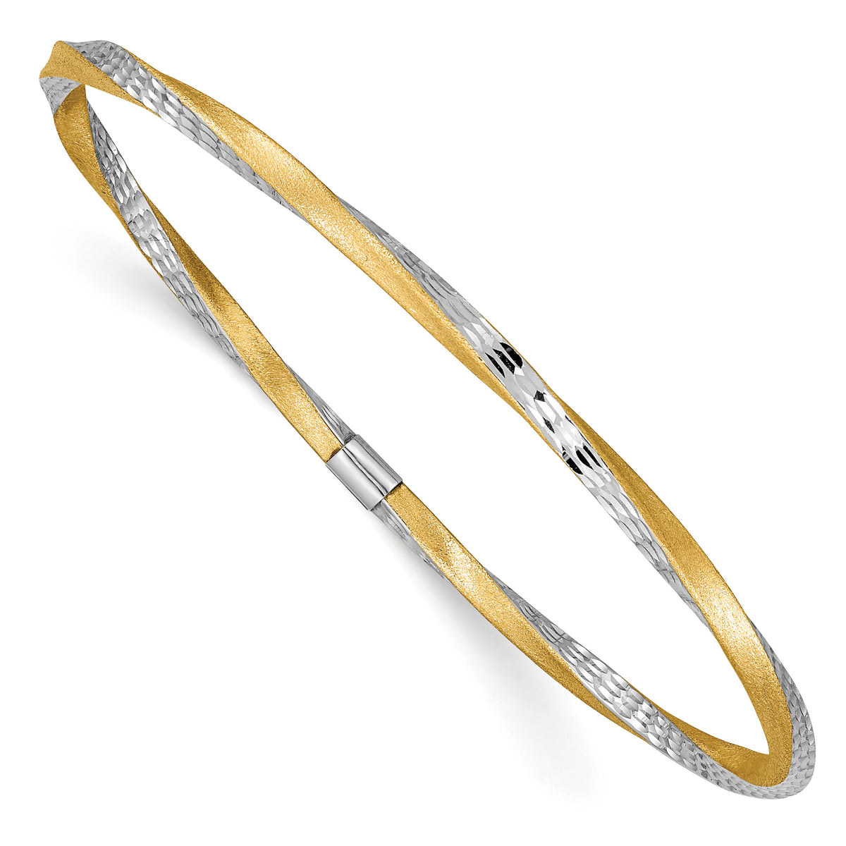 14k and White Rhodium 3mm Satin Diamond-cut Twist Slip-on Bangle-DB493