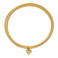 14K w/ Dangle Heart Slip-on Set of 7 Textured Bangles-DB531