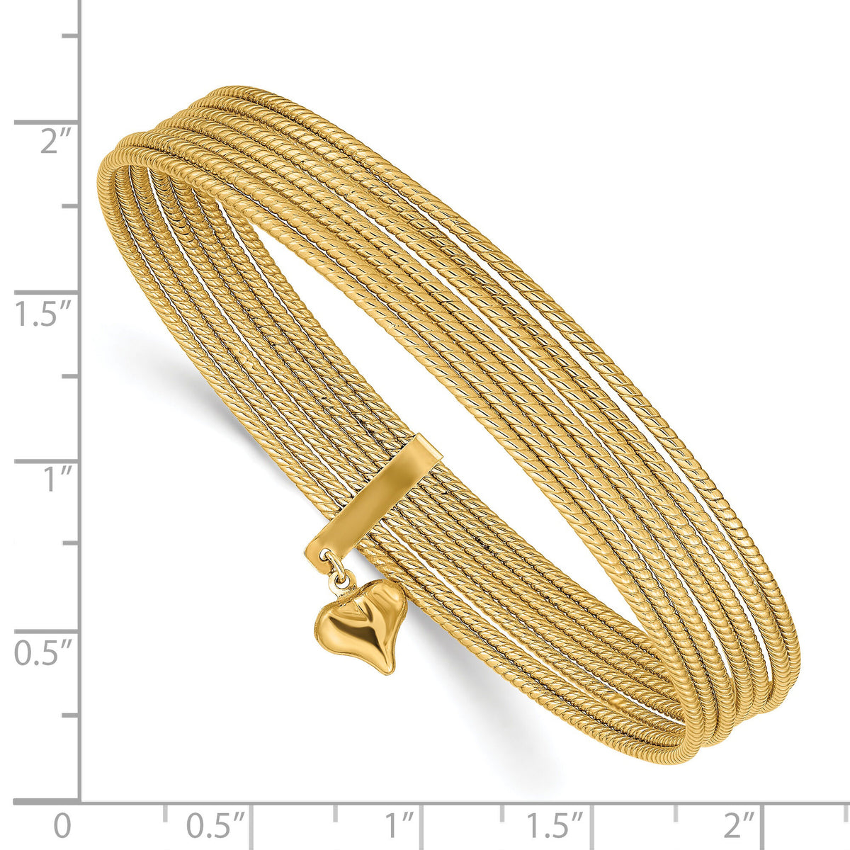 14K w/ Dangle Heart Oversized Slip-on Set of 7 Textured Bangles-DB531O