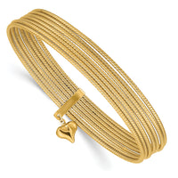 14K w/ Dangle Heart Slip-on Set of 7 Textured Bangles-DB531
